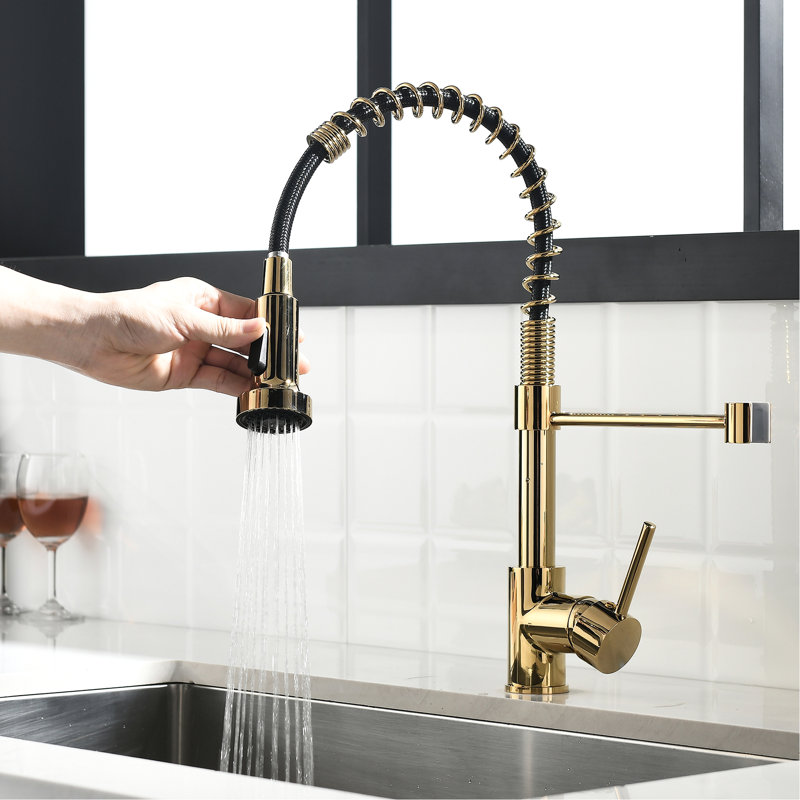 Robinet de cuisine rétractable noir et doré - Cartouche en céramique pour un contrôle précis de l'eau, des égratignures, évier commercial à réglage de débit pratique avec fonctionnalité rétractable et facile à utiliser