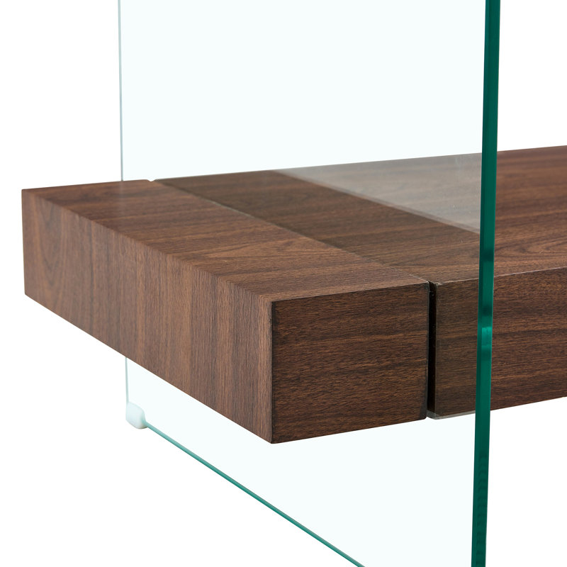 Table basse moderne - autocollant texturé en verre transparent et bois foncé, utilisation polyvalente, table de rangement spacieuse de 43,3 pouces, trempé et espace, pieds transparents pour un soutien stable, décoration dans le salon