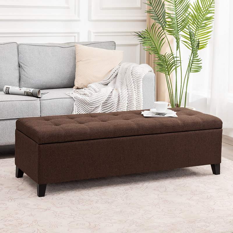 Banc repose-pieds de rangement rectangulaire de 51 pouces pour chambre à coucher, Brown