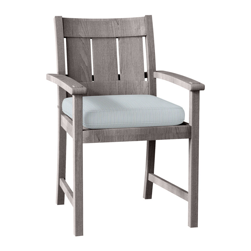 Croquet Teak Patio Dining Armchair with Cushions, Dove Sunbrella® Linen, Welt, Oyster Teak