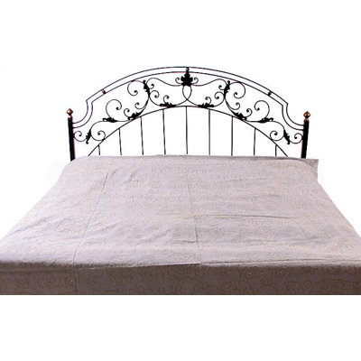 Pure Cotton Stonewashed Bedspread with Golden Zardozi Embroidery, 6.7 × 8.0 ft, Bohemian Global Textile for Bedroom & Guest Room