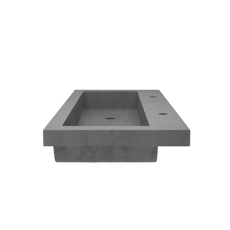 Trough Concrete Handmade Rectangular Drop-in Bathroom Sink, Slate, Two Holes Faucet