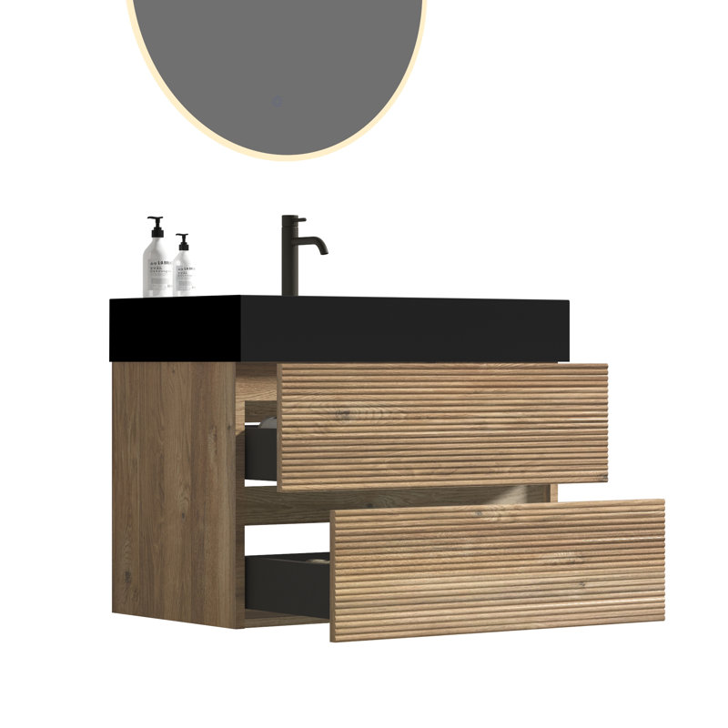 Meuble-lavabo mural à quartz avec tiroirs noirs doux pour les salles de bain modernes