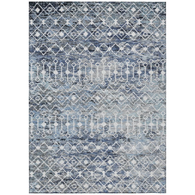 Calandria Blue Washable Indoor-Outdoor Rug - LOOMLAN