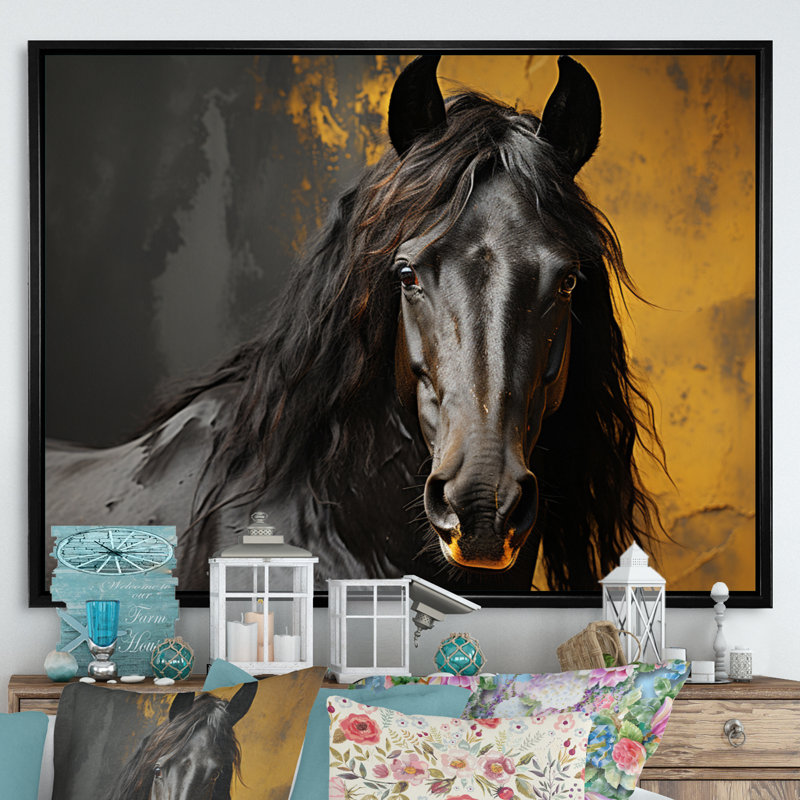 «Yellow Horse Bold Elegance», reproduction sur toile encadrée, H 30 po x l 40 po x P 1,5 po, Cadre flottant noir
