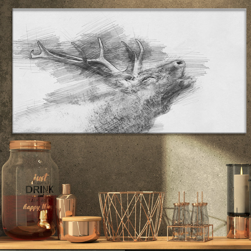 «Black and White Deer», reproduction d'art sur toile tendue, H 16 po x l 32 po x P 1 po