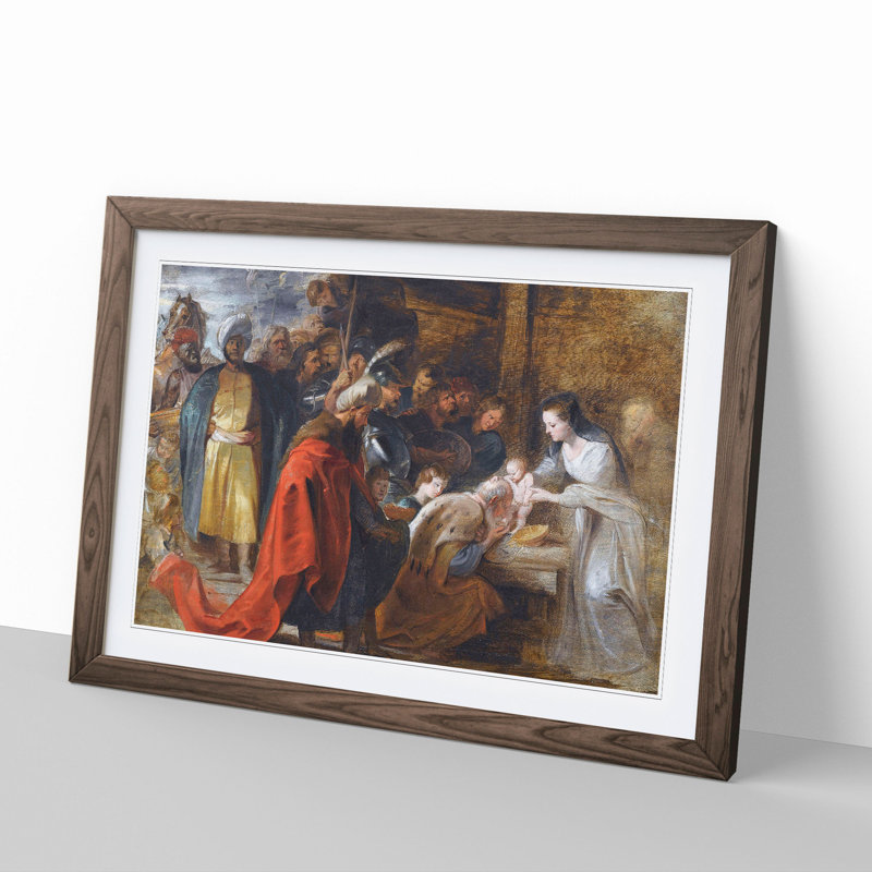 The Adoration of the Magi by Peter Paul Rubens - Picture Frame Painting, Walnut, 36cm H x 48cm W x 2cm D