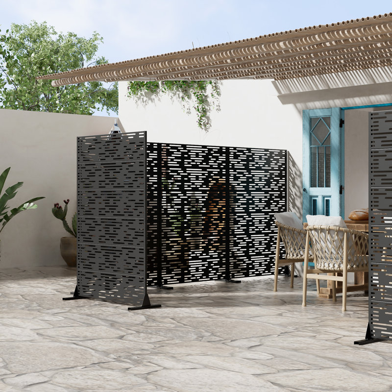 Panneau de clôture en métal pour l'extérieur, Noir, H 72 po x l 47 po x P 16 po