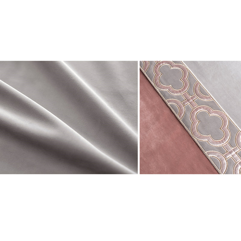Liliana Velvet Geometric Room Darkening Thermal Pinch Pleat Curtain Panels, Pink, 45" W x 108" L