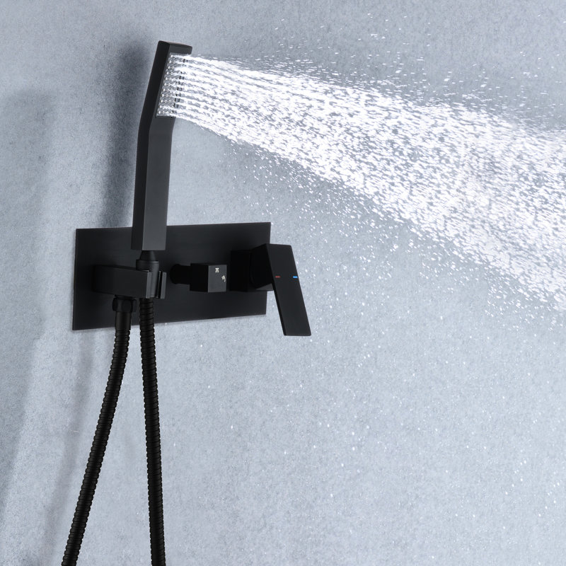 Matte Black Wall Mounted Shower System - 2 Heads, Brass, With Flexible 59" Hose And Adjustable Water Flow Fixtures Rain Handheld For Easy Cleaning