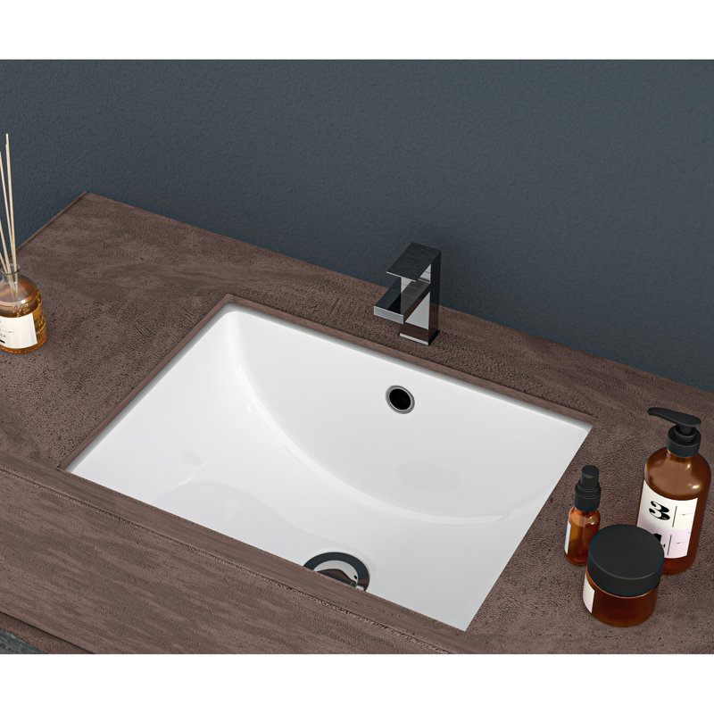 20.25"X15" White Ceramic Rectangular Undermount Bathroom Sink With Overflow