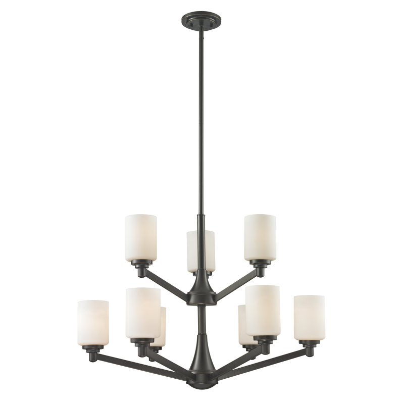 Lustre à niveaux ombrés 9 lumières Seeber, Bronze cuivré