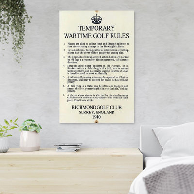 «Golf Rules - Tempary Wartime Golf Rules», reproduction d'art graphique rectangulaire sur toile tendue 1 pièce