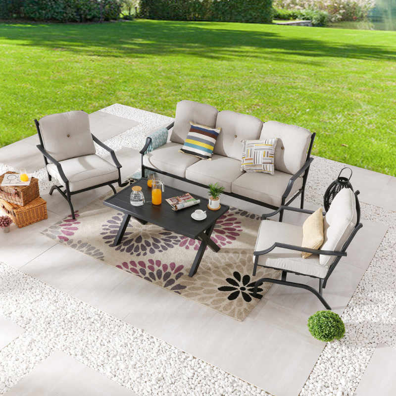 Metal 5 - Person Sofa Seating Group with Cushions, Beige