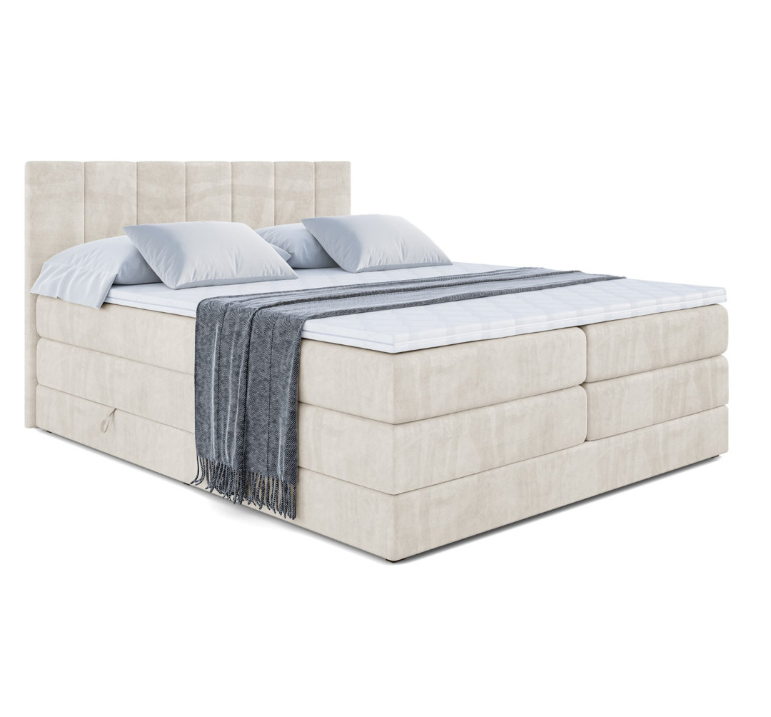 Echtes Boxspringbett mit Zwei Matratzen, Topper und Bettkasten