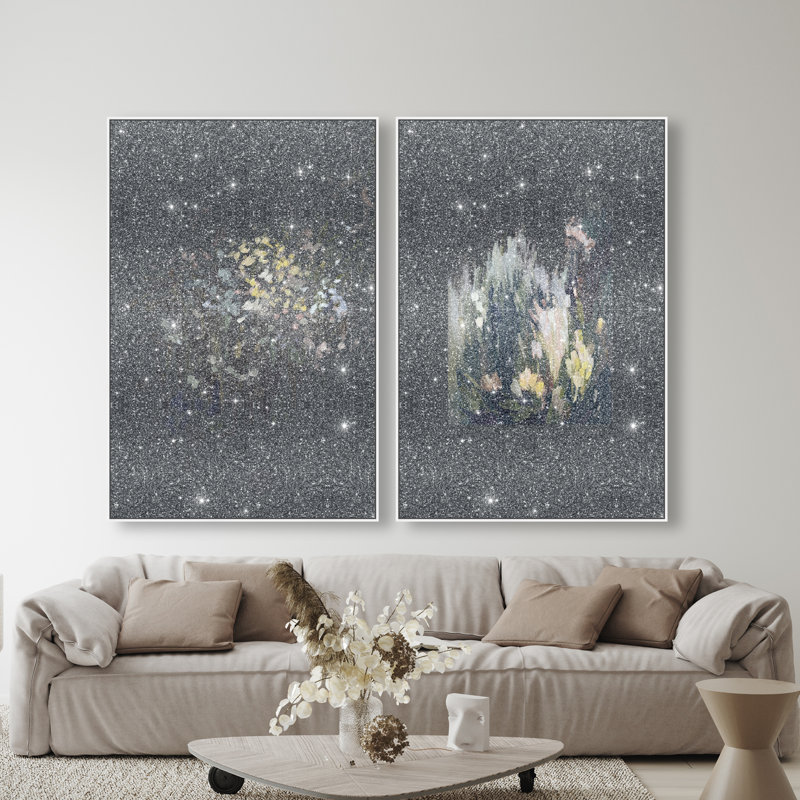 Midnight Flora Set Floral & Botanical Canvas Print by Oliver Gal, Black Frame, 10 x 15, 37"H x 55"W, White Floater Frame