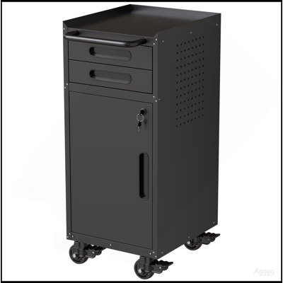 34.3" Narrow Rolling Tool Cabinet - Space-Saving Garage Storage with Lockable Door, 2 Drawers and Large Handle, Slim Metal Organizer for Tight Spaces