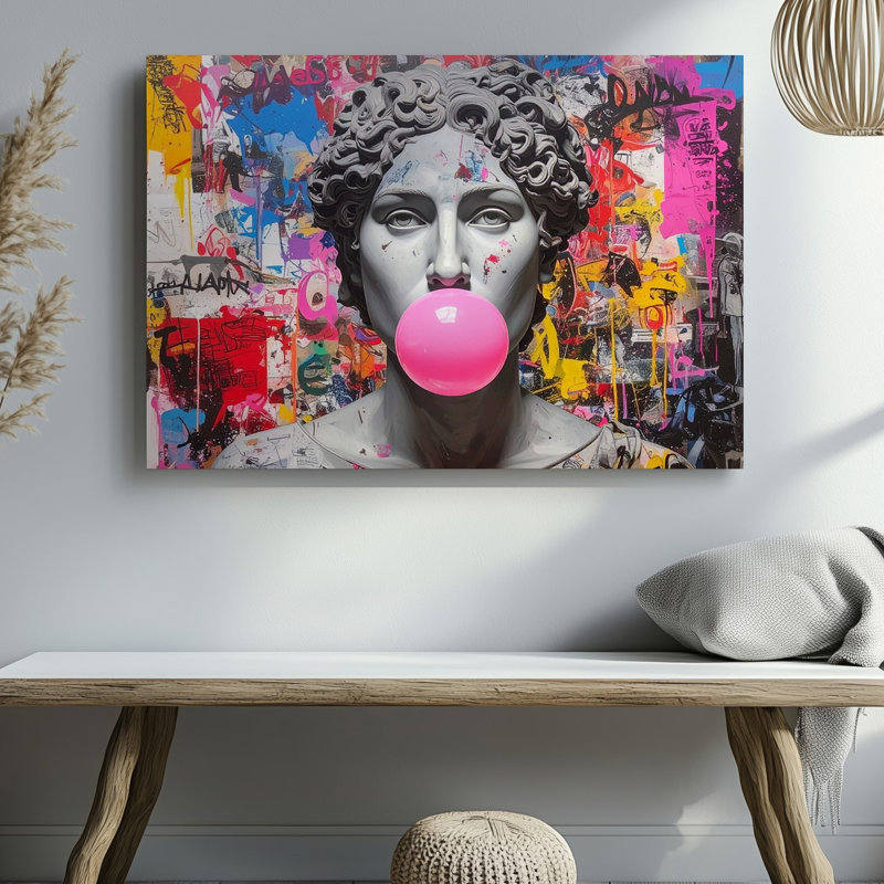 Toile avec art mural et buste de gomme à bulles, H 30 po x l 40 po