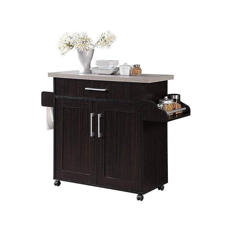 Albizu Wood Kitchen Island, Black/Grey