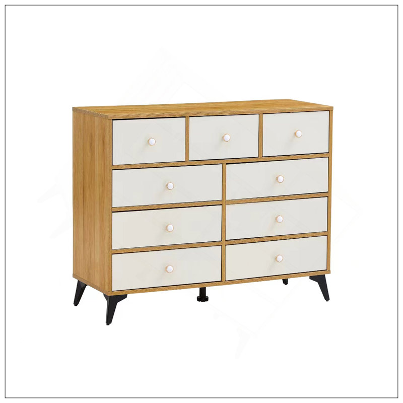 PANNEAUX EN BOIS MDF, commode 9 tiroirs, couleur bois, Bois