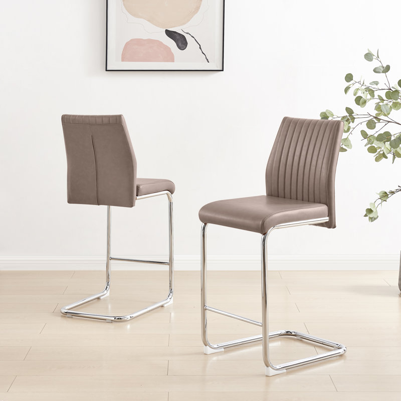 Loren Upholstered Faux Leather Bar Stool, Cappuccino
