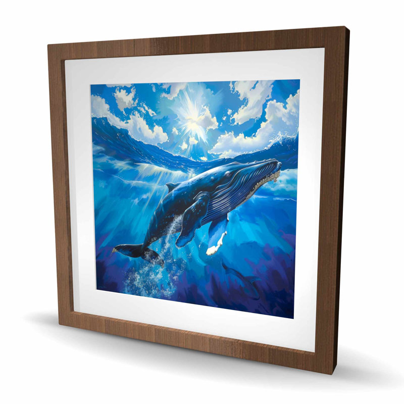 Baleine nageuse - imprimé mat mauve encadré pour la décoration intérieure