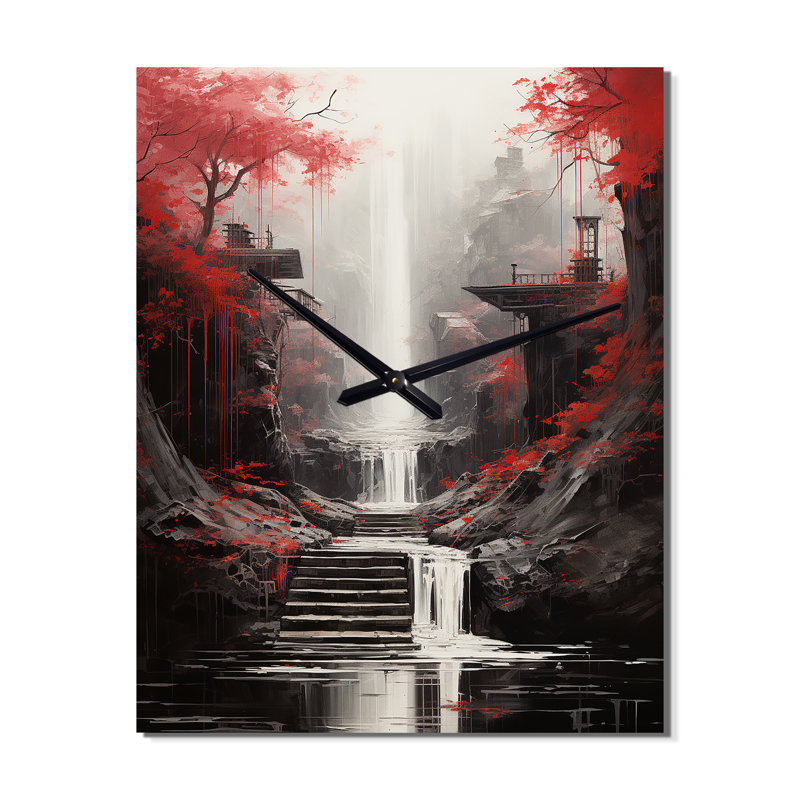 Red Tree Endless Waterfall Journey - Horloges murales paysages, Médium