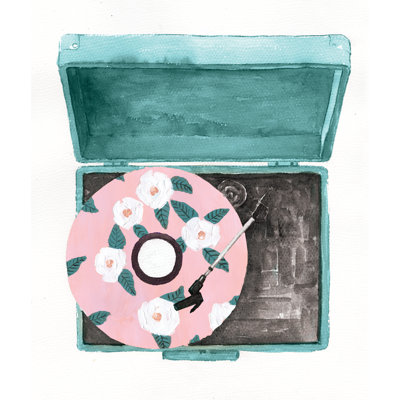 " Record Player With Floral Record " Painting Print