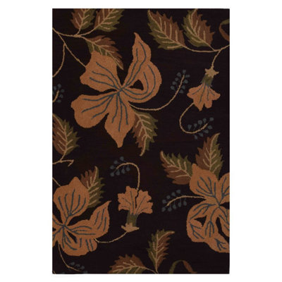 Tapis en laine touffetés à la main écoresponsables de 9 x 12 po - Rectangle, couleur brune, motif floral moderne, tapis antidérapants faits à la main épais pour salon, chambre à coucher
