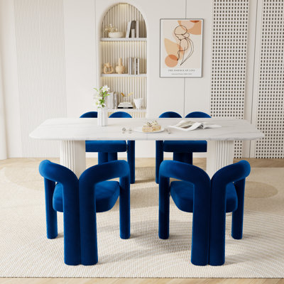 Ensemble de table de salle à manger à double piédestal en marbre blanc