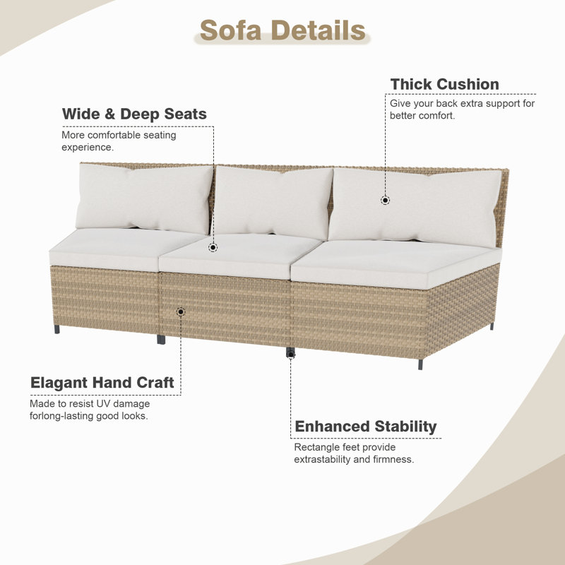 Ensemble de conversation modulaire en rotin avec coussins 4 pièces, Beige