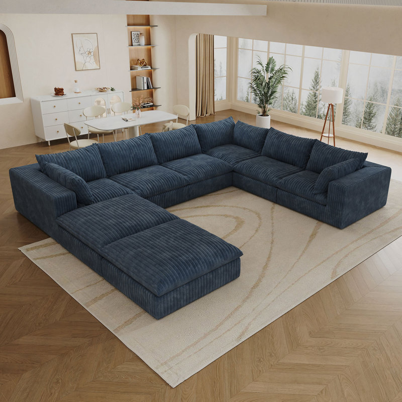 Canapé de 157,6 po Cloud, tissu en velours côtelé, sièges profonds, conception à deux couches, coussin amovible, sans assemblage, combinaison à faire soi-même pour le salon, la chambre à coucher, la salle de conférence, un appartement
