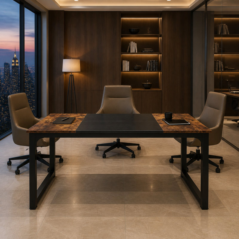 Executive Computer Desk with Reinforced Steel Frame, 29.53" H x 70.87" W x 31.5" D, Brown/Black
