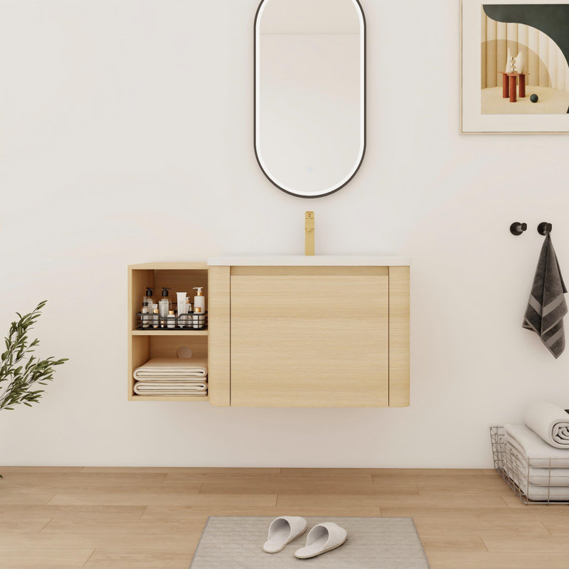 Meuble-lavabo simple avec comptoir en céramique, 40", Beige