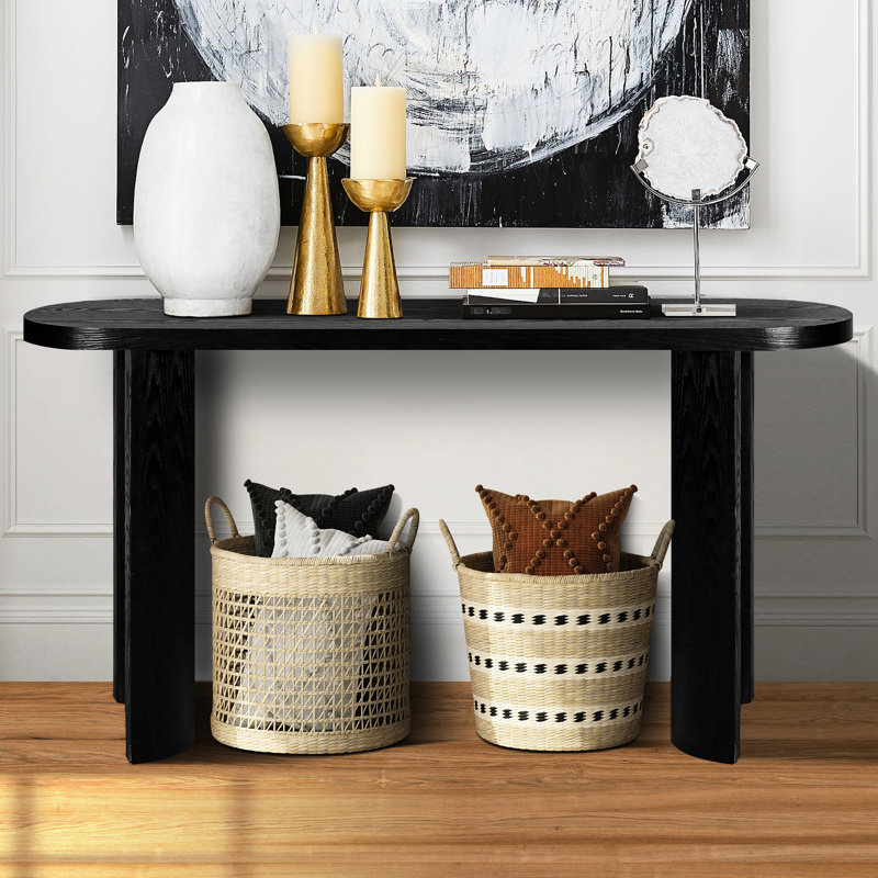 Console à plateau épais, 60 po, pieds incurvés, table de décoration ovale noire pour le salon avec 60 po et entrée pour les pieds