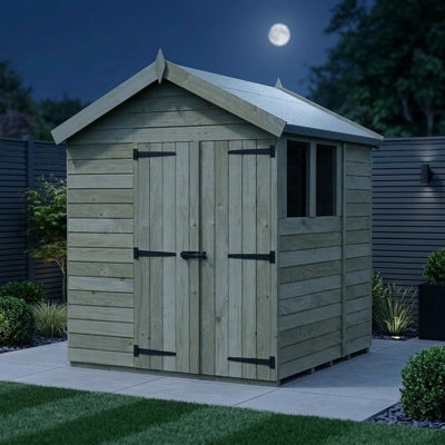 Total Sheds 6ft x 6ft Apex Garden Shed - Double Door - With Windows - Pressure Treated Timber - UK Manufactured