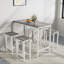 Table de salle à manger de style industriel 5 pièces avec quatre tabourets de bar, blanc chêne, métal pour la stabilité et blanc, pièce élégante
