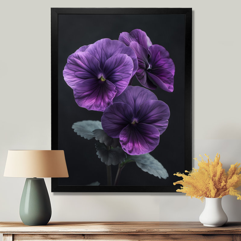 «Roush - Pansies», reproduction d'art murale, H 12 po x l 20 po, Cadre noir