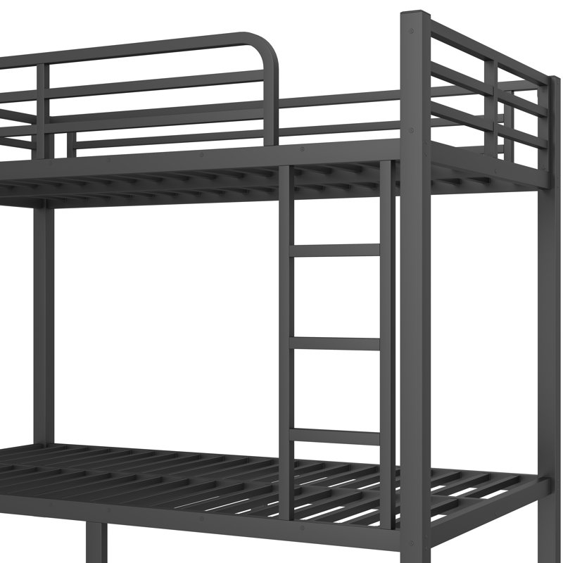 Lit superposé simple au-dessus de simple en métal pour les adolescents et les adultes, lit superposé à faible bruit avec rangement sous le lit, pas de sommier nécessaire, noir