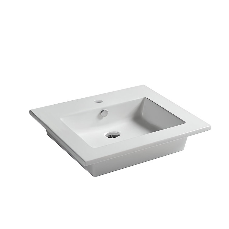 WS Bath Collections 20.3'' Glossy White Ceramic Rectangular Bathroom Sink with Overflow