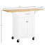 Îlot de cuisine mobile avec panneaux supérieurs pliants, tiroir, armoire, serviette, plateau en bois naturel, abattant blanc, chariot roulant, armoire à tiroirs,