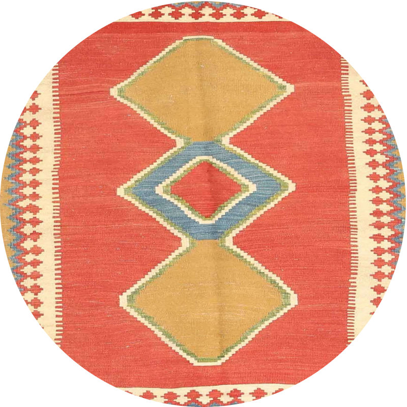 Tapis de zone orange/beige contemporaine, Rond 3 pi