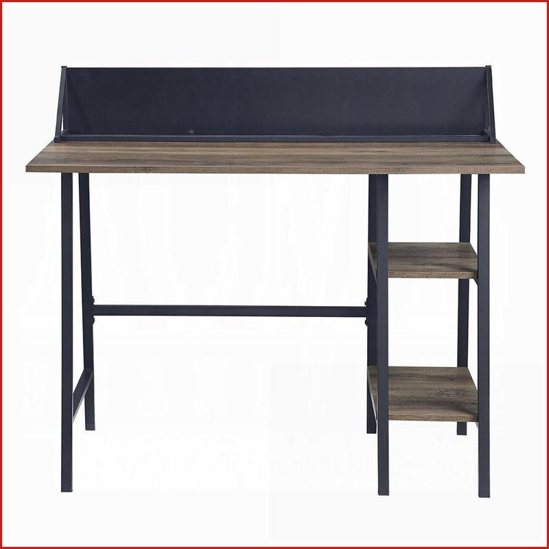 Bureaux, chêne rustique industriel moderne & amp; Bureau d'écriture noir à 2 tablettes avec base en H et amp; Support de téléphone | H 30 po x l 43 po x P 20 po | Chêne, panneau de particules et panneau de fibres à densité moyenne