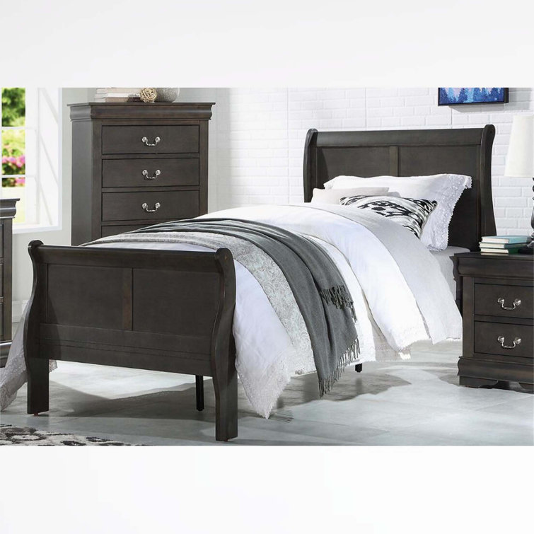 Louis Philippe Panel Bed Dae Size: Twin, Color: Black