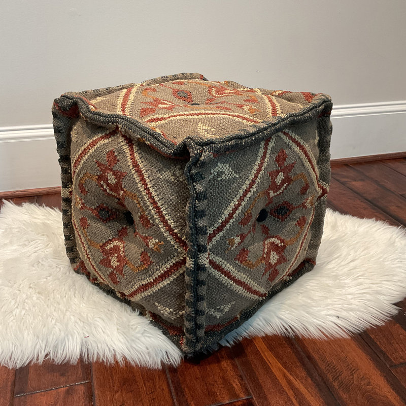 Union Rustic Handmade Wool And Jute Upholstered Pouf