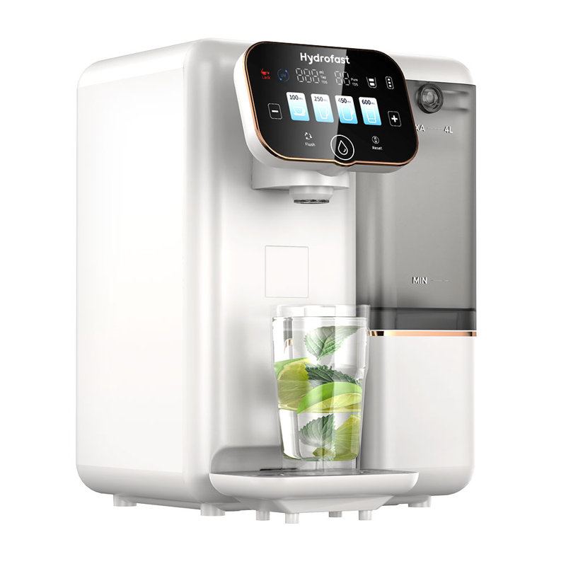 Purificateur d'eau de comptoir - filtration à osmose inverse en 6 étapes avec reminéralisation, stérilisation aux UV, écran tactile intelligent, réservoir d'eau brute de 4 L, rapport pur-à-drain 3: 1, rappel TDS et durée de vie en temps réel, aucune installation, remplacement facile du filtre