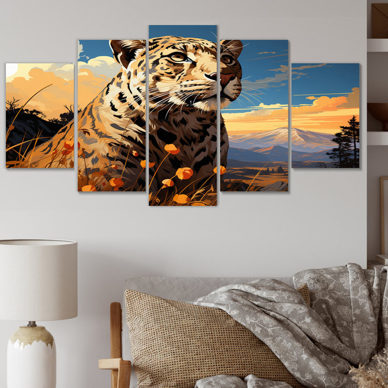 Leopard Lookout In Afrique - Reproduction d'art mural animaux - 5 panneaux