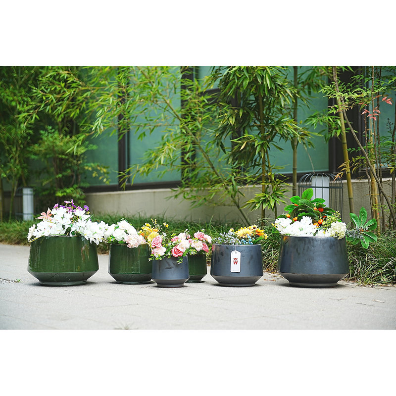 Ensemble de 3 pots de fleurs en céramique, pot à fleurs moderne, Vert