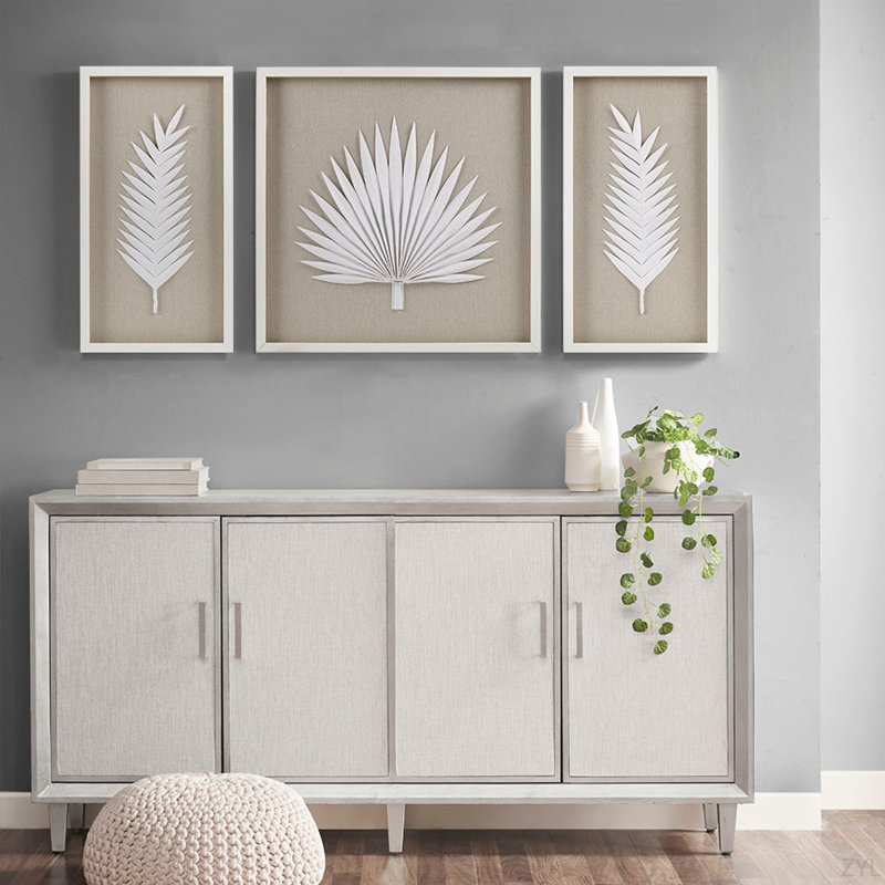 Ensemble de 3 décorations murales encadrées avec feuilles de palmier encadrées