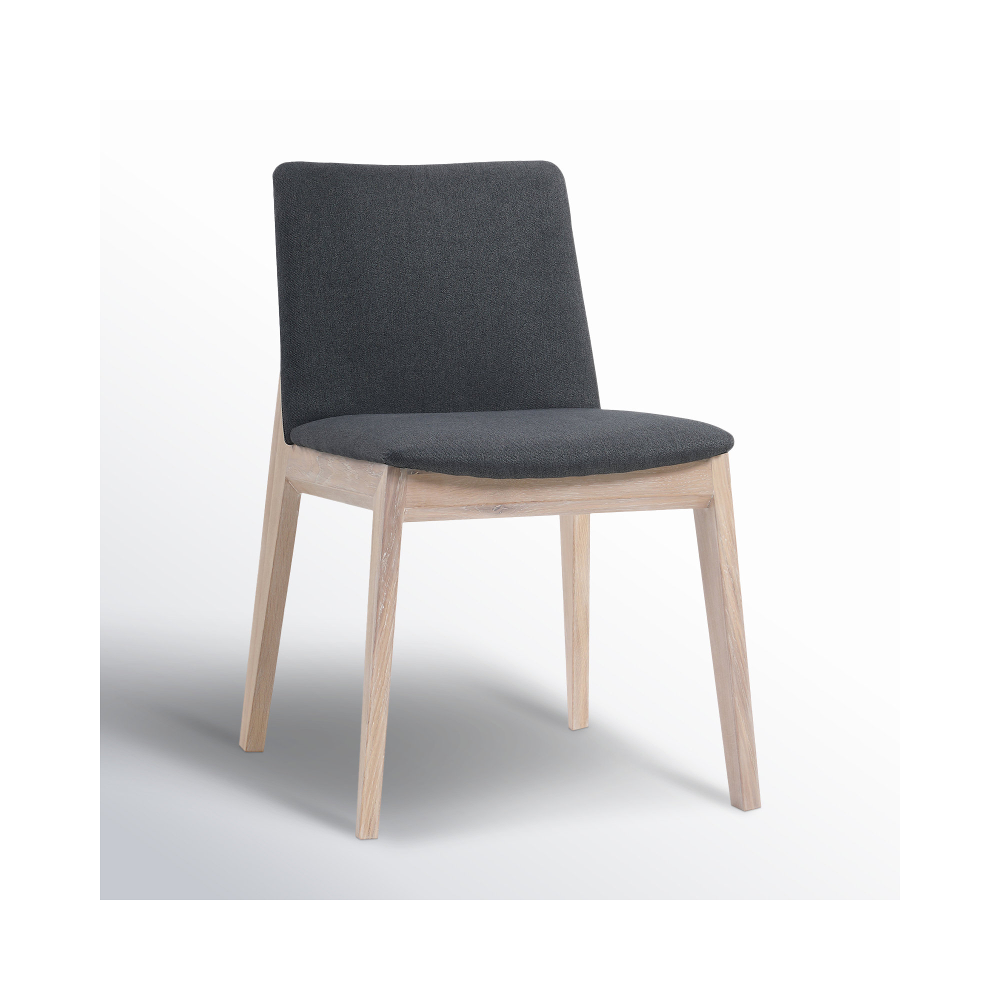 Anrey Solid Wood Upholstered Dining Chair, Dark Gray, Natural